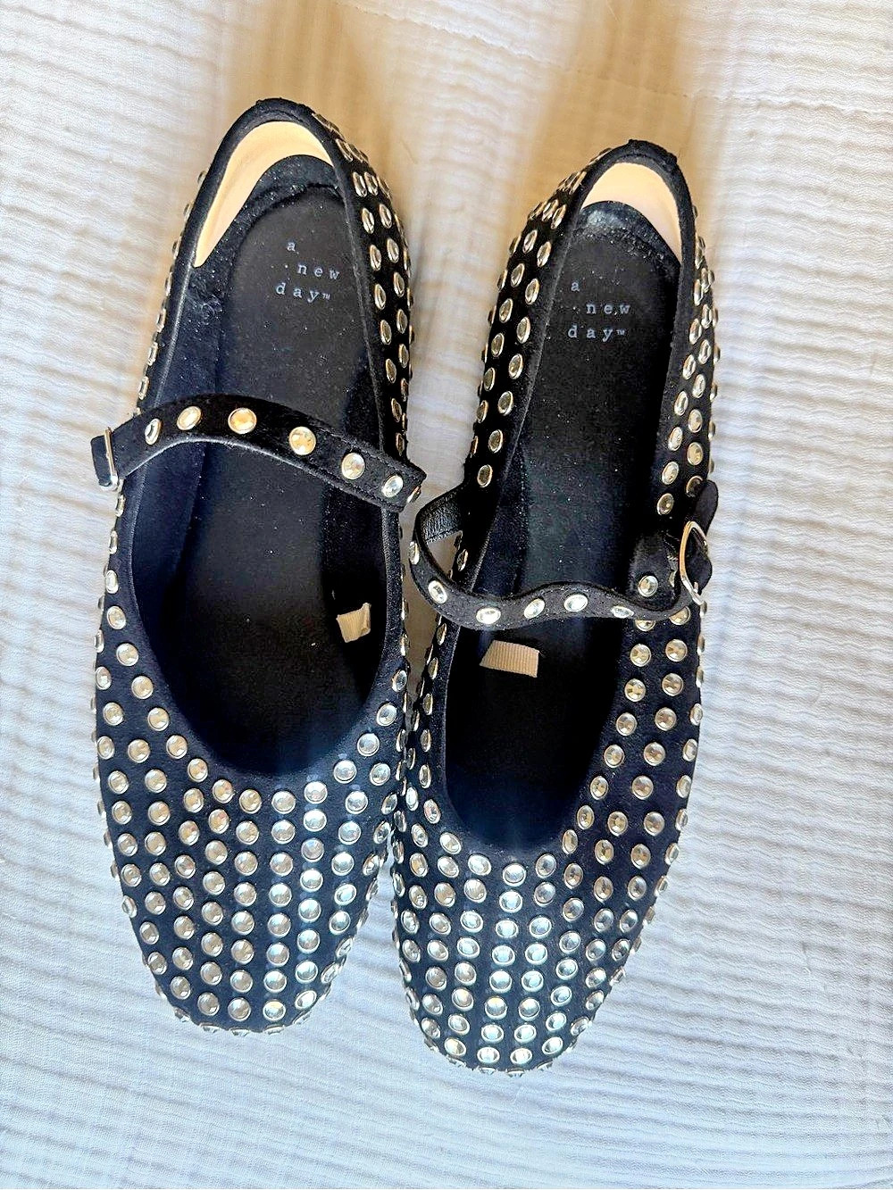 a new day Issa Rhinestone Mary Jane Ballet Flats Black US 12